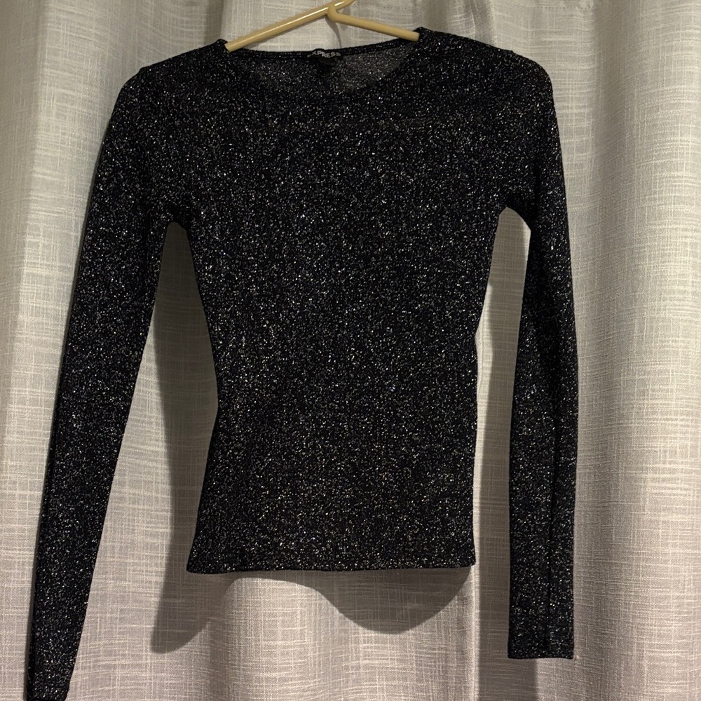 Express Sparkling Black Long Sleeve Top
